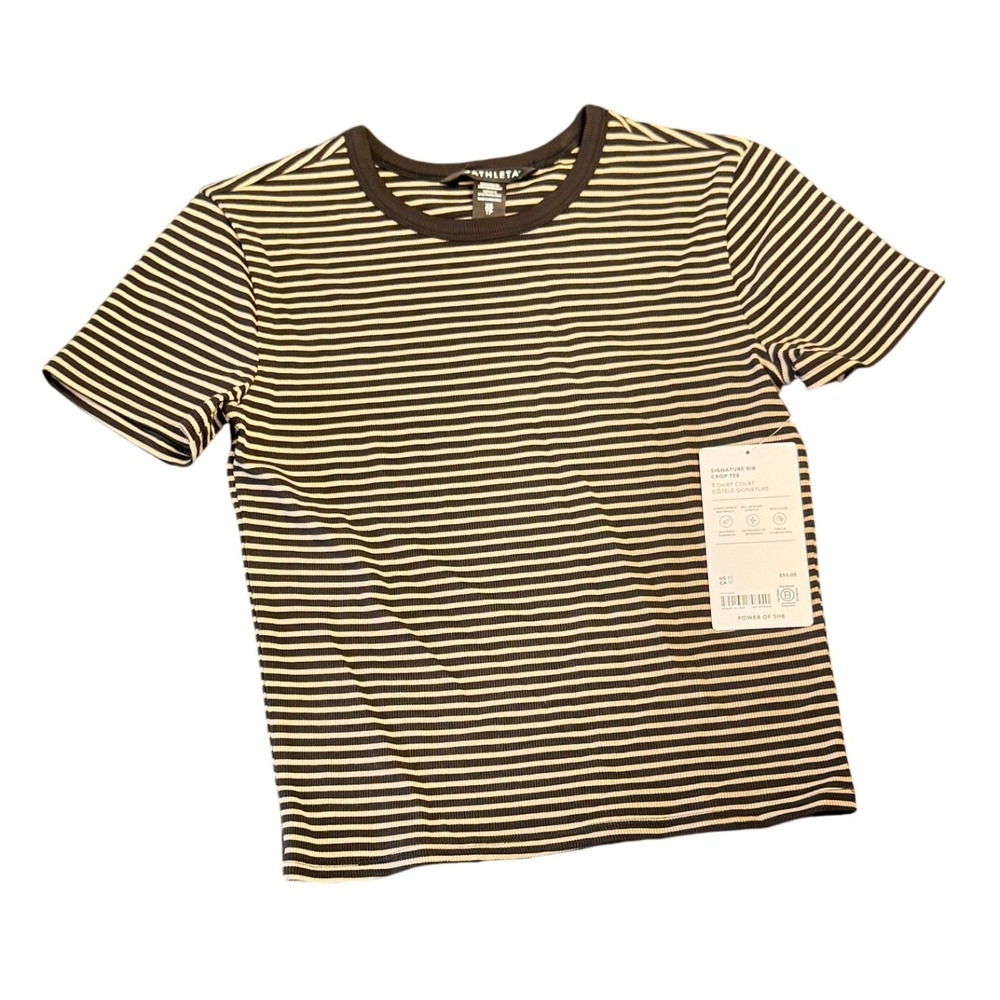 NWT Athleta Signature Rib Crop Tee Womens XS Striped Short‎ Sleeve Shirt